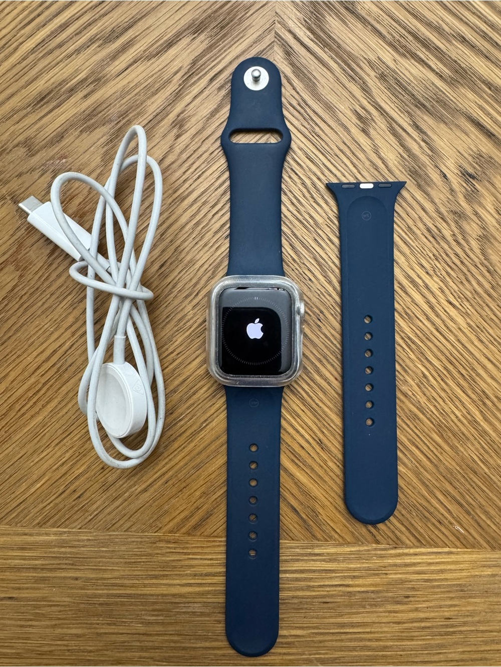 Apple Watch SE with Deep Blue Sport Band and Charger
